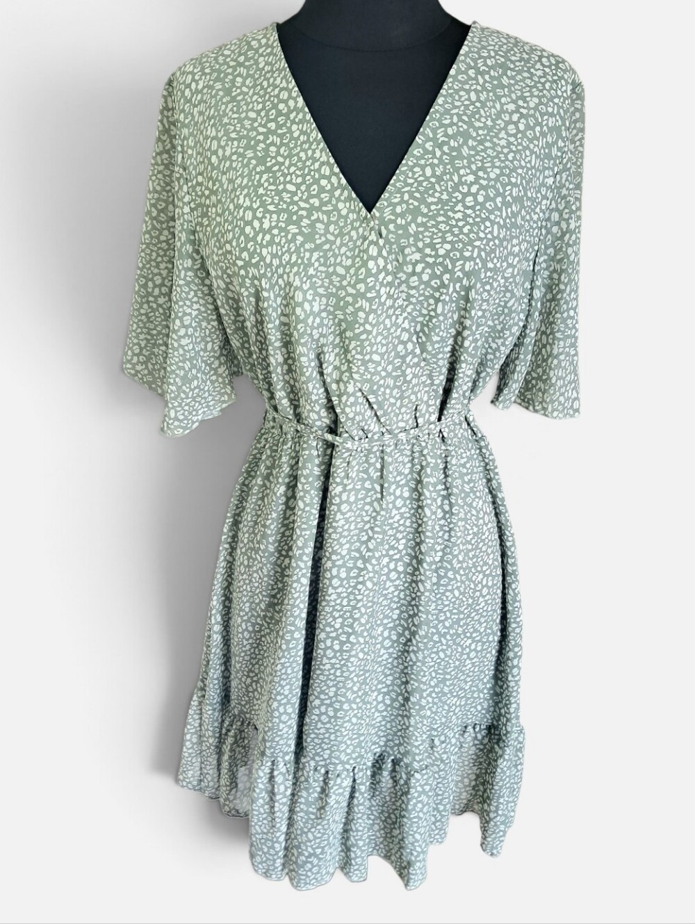 Kirundo Green White Floral Summer Flowy Mini Dress
